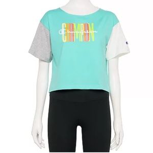 NEW: Champion® Colorblock Crop Tee in Teal White